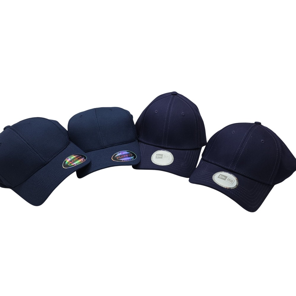 4pc Navy Blue Baseball Cap Bundle Flexfit New Era Medium Large XL Blank Hats